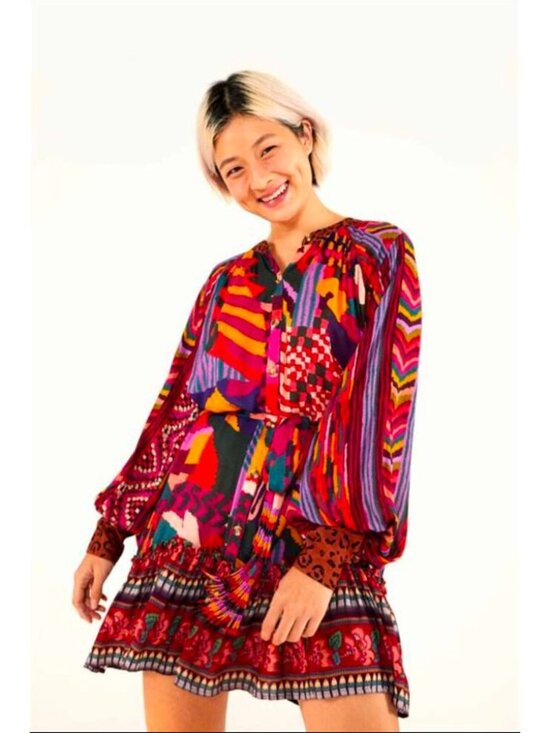 FARM Rio Dresses & Skirts - Farm Rio Mixed Abstract Patches Pattern Midi Dress Sz S